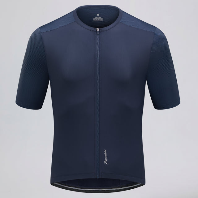 Przewalski men's blue full zipper short sleeve cycling jersey front view