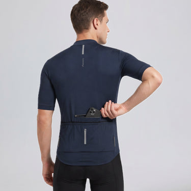 Przewalski men's cycling jersey back view with rear pockets and phone zip pocket