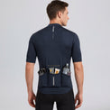 Back view of Przewalski men's cycling jersey with loaded rear pockets for road rides