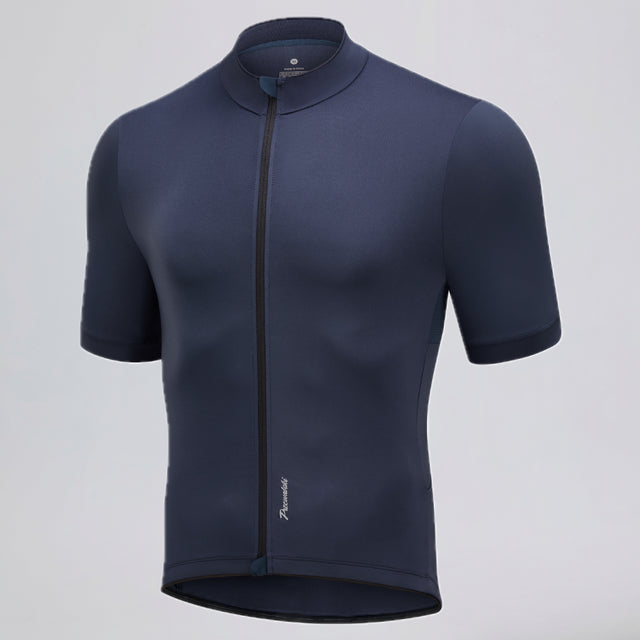 Przewalski men's navy cycling jersey angled side view with close-fit short sleeve design