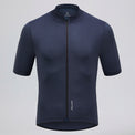 Przewalski men's navy short sleeve cycling jersey front view with blade collar and full zipper