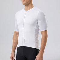 Przewalski men's white full zipper short sleeve cycling jersey model side view